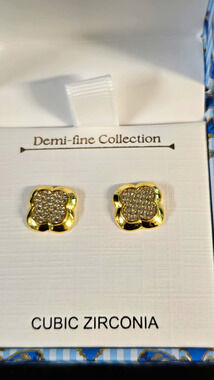 Cynthia Rowley Gold Tone Cubic Zirconia Pavé Clover Stud Earrings